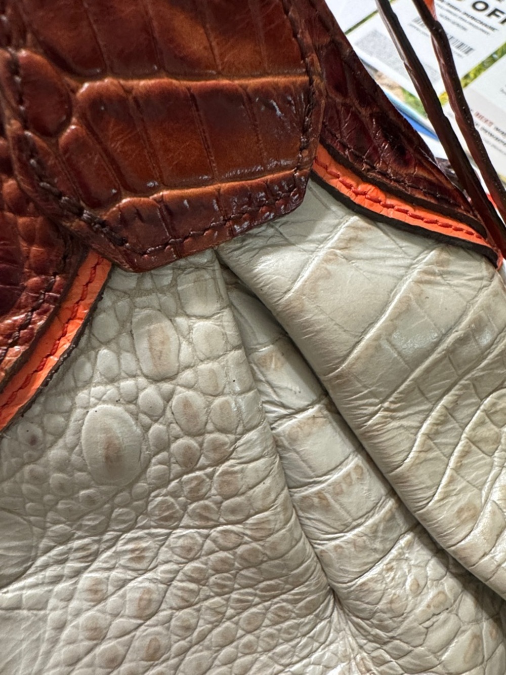 Brahmin Elisa Silver Croc-Embossed Leather Shoulder Bag / Hobo with Brown Trim - Picture 15 of 15
